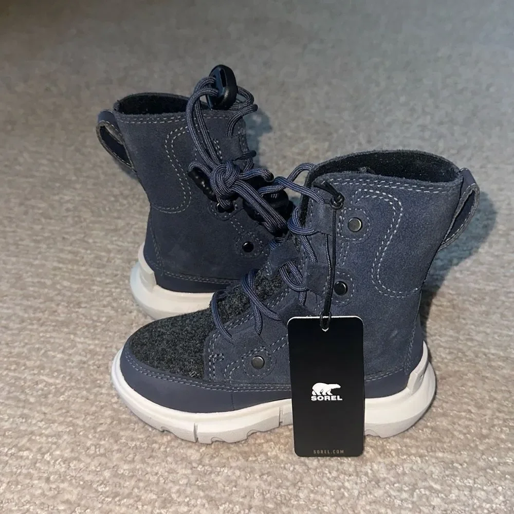 SOREL Kids' Explorer Waterproof Lace-Up Boot Blue India Ink/Moonstone Size 11